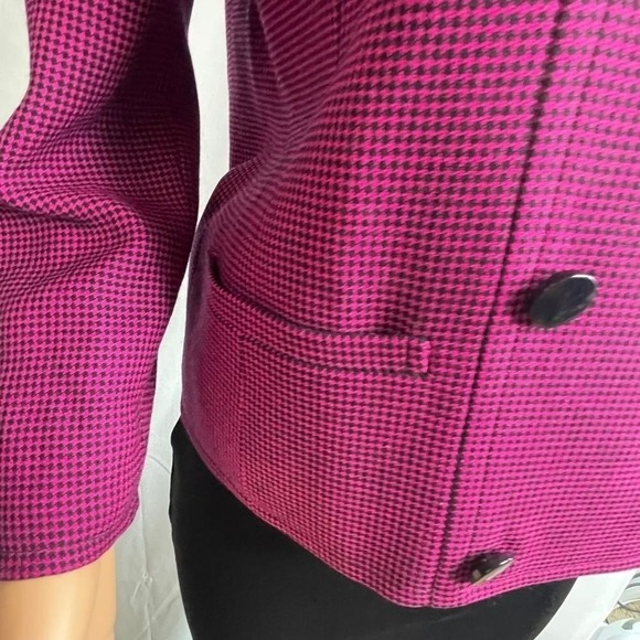 VTG Nina Ricci‎ Boutique Paris Wool Blazer US 6 Magenta Black Double Breasted - Picture 3 of 9